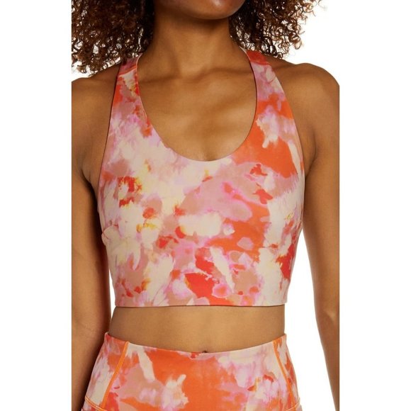 Zella Studio Lite Longline Sports Bra Orange Print Small NEW $39 - Picture 1 of 9